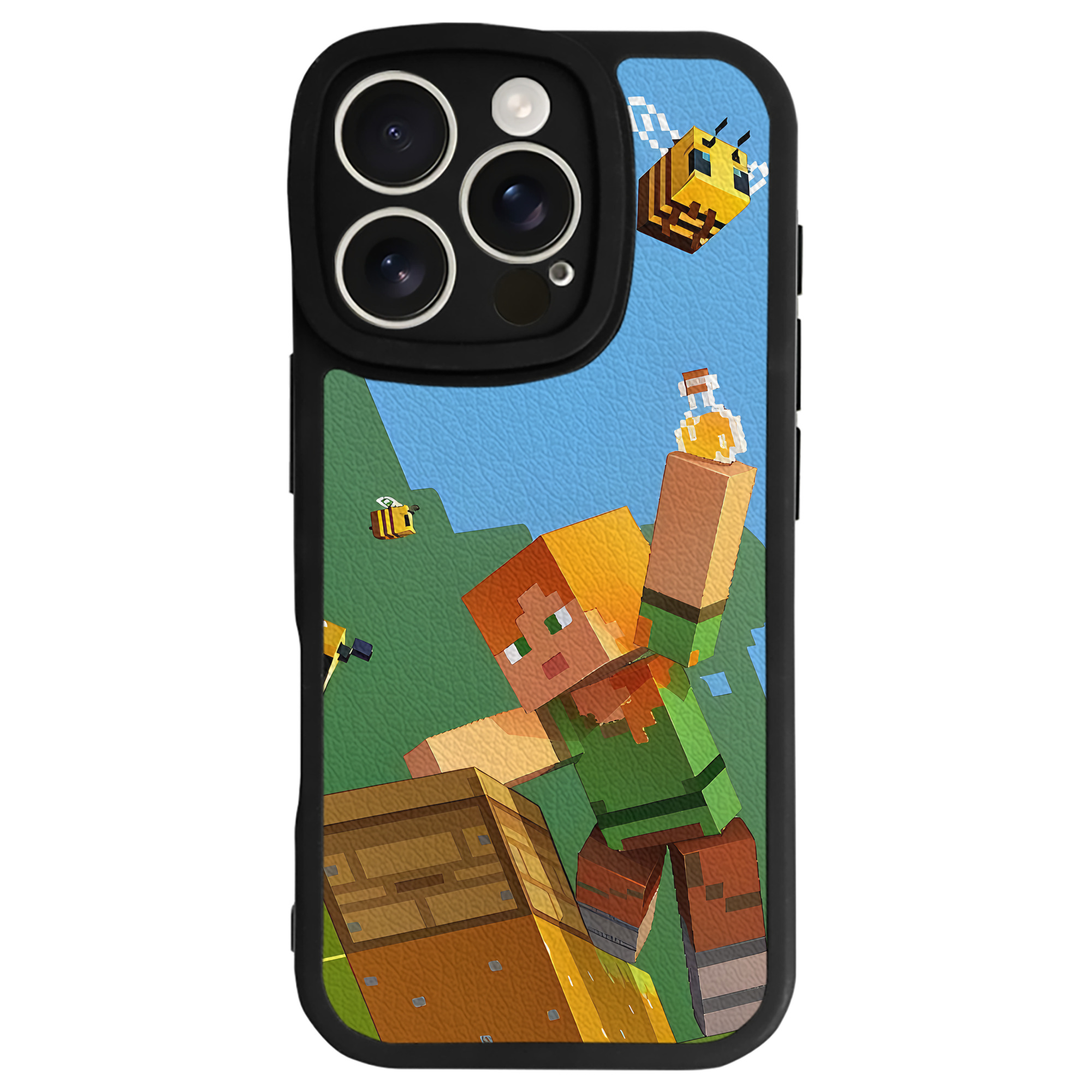 （画像用） マインクラフト ブロックの世界 Minecraft MC Block world 【iPhone 16シリーズ対応】シリコンスマホケース（レザー調） 材質：シリコン